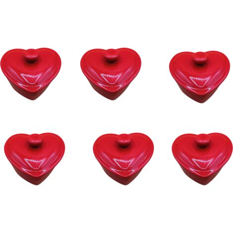 Lot de 6 mini-cocottes à cœur rouge avec couvercle 10 x 7,5 cm Hobbytech (1/5)