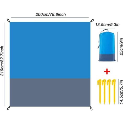 Couverture De Plage Imperméable ZACUDA – 210x200 Cm, Résistante Au Sable Avec Piquets | Idéale Pique-nique, Camping