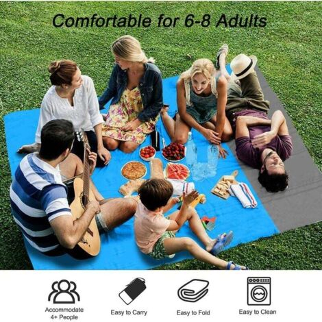 Tapis De Plage Bleu 150 X 200 Cm-serviette Anti Sable Avec 4 Piquets Pour Plage, Camping, Pic-nic - Maison