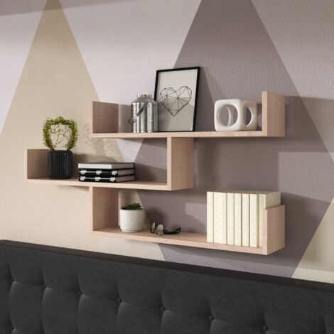 Estantería de pared TRIO 03, balda de pared, estante de pared, estantería colgante, color Sonoma