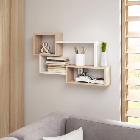 Estantería de pared TRIO 05, balda de pared, estante de pared, estantería colgante, color blanco/sonoma