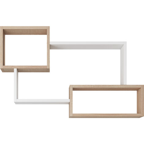 Estantería de pared TRIO 05, balda de pared, estante de pared, estantería colgante, color blanco/sonoma