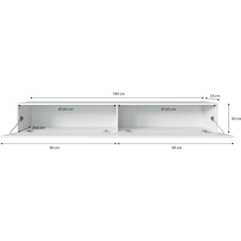 Mueble de TV Lowboard D 180 cm, mueble de televisión con iluminación LED, mueble de televisión colgante, color blanco ondulado
