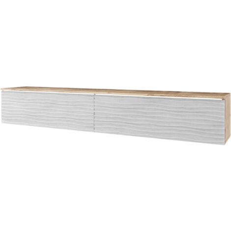 Mueble de TV Lowboard D 180 cm, mueble de televisión sin iluminación LED, mueble de televisión colgante, color castaño/hormigón ondulado