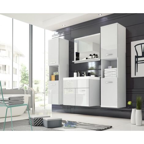 Conjunto de muebles de baño MONTREAL XL, juego de muebles de baño, lavabo incluido, color blanco/blanco brillo