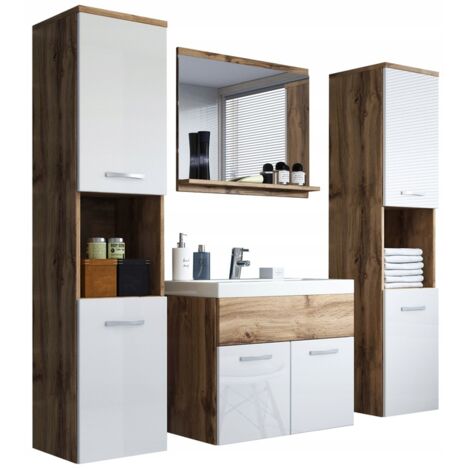Conjunto de muebles de baño MONTREAL XL, juego de muebles de baño, lavabo incluido, color wotan/blanco brillo