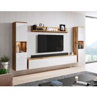 Conjunto de Muebles de salón Paris XL, sin iluminación LED, Juego de Muebles de salón, Muebles de salón Modernos (Wotan/Blanco brillo)