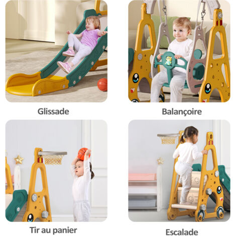 Toboggan 4 En 1 Arkyomi Pour Enfants 1-5 Ans - Avec Balançoire, Panier Basket Et Via Ferrata - Rose