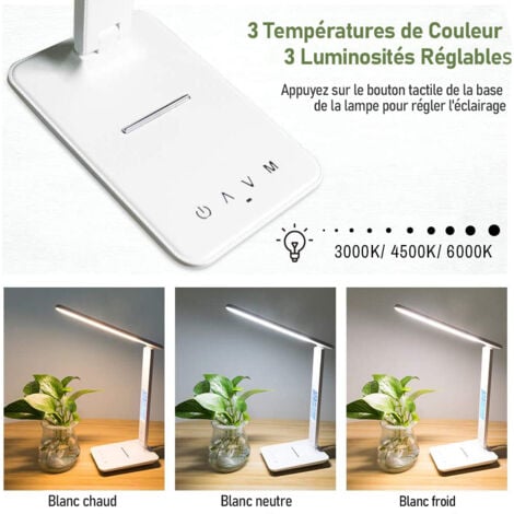 Lampe de bureau LED avec Charge sans fil, Lampe de table Réglable Contrôle tactile, Charge USB - 3 modes d'éclairage - Affichage LCD