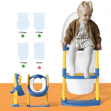Reducteur toilette enfant avec Marche, Coussin - Siège de toilette Pliable, Hauteur réglable pour Garcon Fille - dès 3 ans