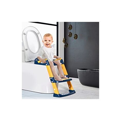 Reducteur toilette enfant avec Marche, Coussin - Siège de toilette Pliable, Hauteur réglable pour Garcon Fille - dès 3 ans