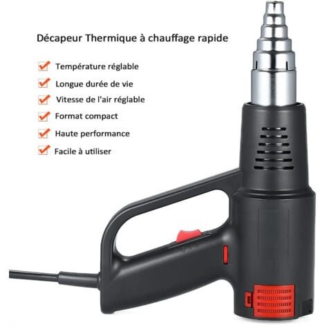 Décapeur Thermique, 2000W Magicfox, Pistolet Thermique Températures réglables 60-600℃ avec 6 Accessoires - écran LCD
