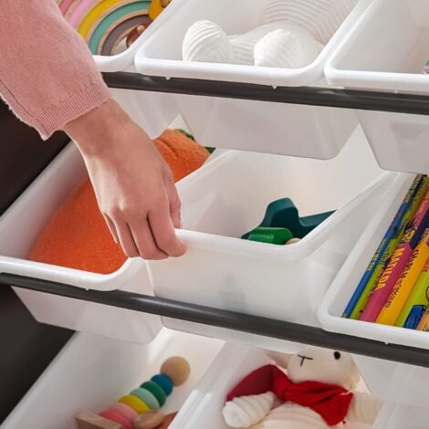 Étagère pour Jouets, Meuble de Rangement pour Enfant, Organisateur, 4 niveaux avec 12 Casiers Amovibles en Plastique