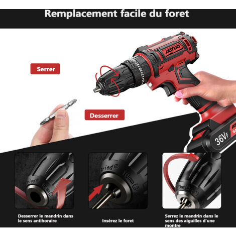 Perceuse Visseuse Sans Fil MAGICFOX 36V 40N.m couple Max, Visseuse Devisseuse San Fil Multifonctionnelle avec 100 Accessoires, 2 Batterie, 2 Vitesses
