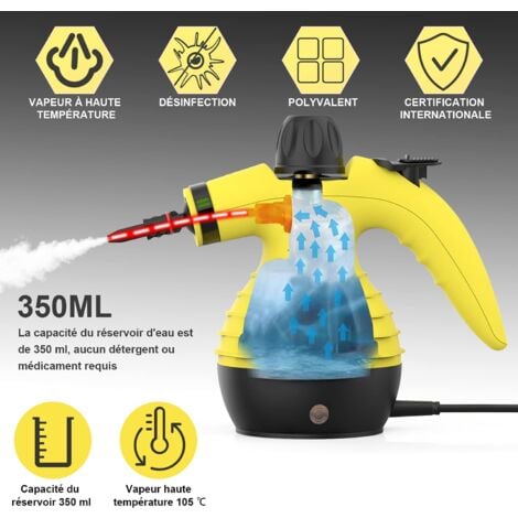 Magicfox Nettoyeur Vapeur Portable Polyvalent, avec 9 Accessoires pour Enlever des Taches de Canapé, Tapis, Vitre, Matelas, Sol etc