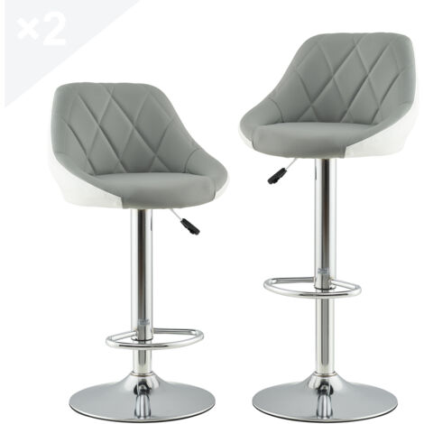 KITYTETY Lot de 2 Tabourets de Bar et Cuisine Design SIG - Chaises de Bar - Rotation à 360° et Hauteur Réglable (Gris et Blanc)