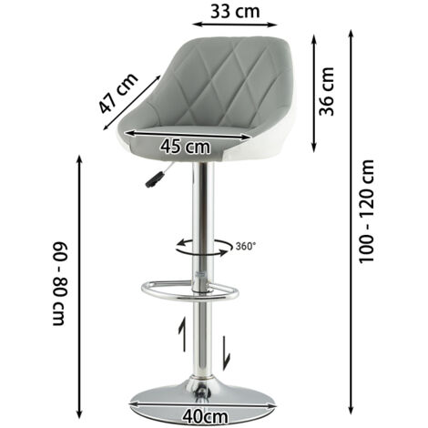 KITYTETY Lot de 2 Tabourets de Bar et Cuisine Design SIG - Chaises de Bar - Rotation à 360° et Hauteur Réglable (Gris et Blanc)