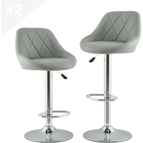 KITYTETY Lot de 2 Tabourets de Bar et Cuisine Design SIG - Chaises de Bar - Rotation à 360° et Hauteur Réglable (Gris)
