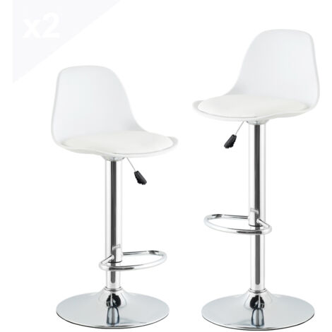 KITYTETY Tabourets de Bar et Cuisine Design SIG - Lot de 2 Chaises de Bar - Hauteur Réglable (Blanc)
