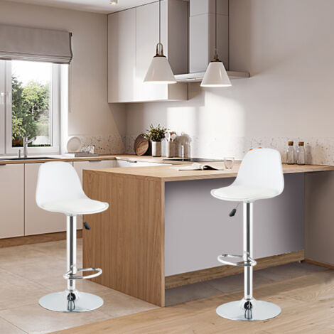 KITYTETY Tabourets de Bar et Cuisine Design SIG - Lot de 2 Chaises de Bar - Hauteur Réglable (Blanc)
