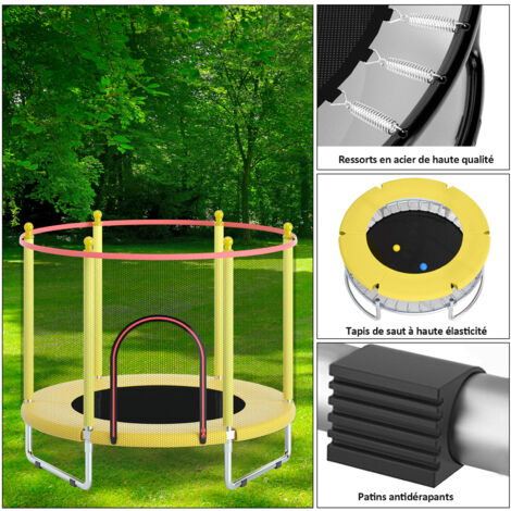 Trampoline pour Enfants Ø150cm, avec Filet de Sécurité Surélevé, Cadre en Acier, Trampoline Extérieur et Intérieur stable - Jaune