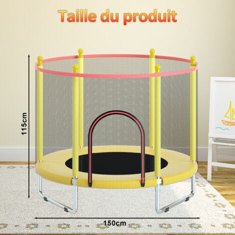 Trampoline pour Enfants Ø150cm, avec Filet de Sécurité Surélevé, Cadre en Acier, Trampoline Extérieur et Intérieur stable - Jaune