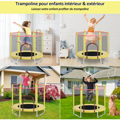 Trampoline pour Enfants Ø150cm, avec Filet de Sécurité Surélevé, Cadre en Acier, Trampoline Extérieur et Intérieur stable - Jaune