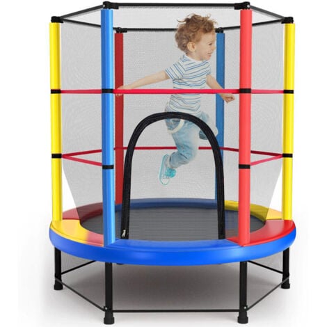 Trampoline pour Enfants Ø140cm, Cadre en Acier, Filet de Sécurité Surélevé,  Trampoline Extérieur et Intérieur pour Enfant - Multicolore
