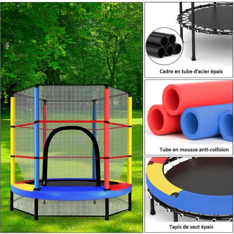 Trampoline pour Enfants Ø140cm, Cadre en Acier, Filet de Sécurité Surélevé,  Trampoline Extérieur et Intérieur pour Enfant - Multicolore