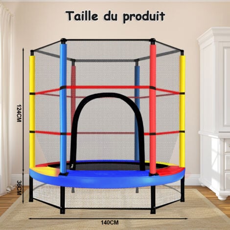 Trampoline pour Enfants Ø140cm, Cadre en Acier, Filet de Sécurité Surélevé,  Trampoline Extérieur et Intérieur pour Enfant - Multicolore