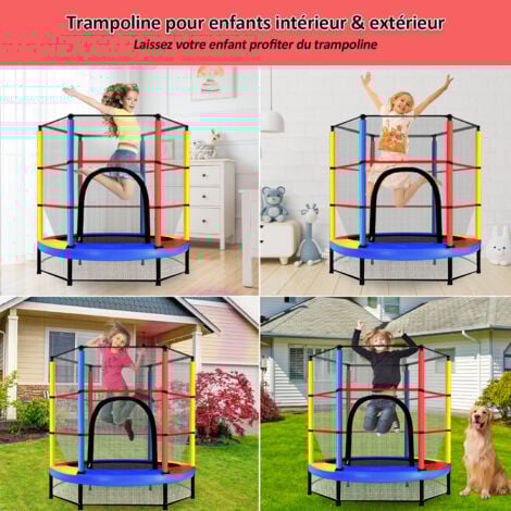 Trampoline pour Enfants Ø140cm, Cadre en Acier, Filet de Sécurité Surélevé,  Trampoline Extérieur et Intérieur pour Enfant - Multicolore