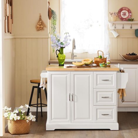 SoBuy Carrello Cucina Mobile Cucina Bianco Con Route Credenza Cucina Piano in Legno FKW41-WN