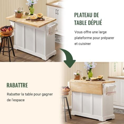 SoBuy Carrello Cucina Mobile Cucina Bianco Con Route Credenza Cucina Piano in Legno FKW41-WN