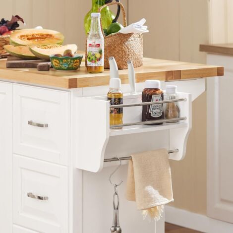 SoBuy Carrello Cucina Mobile Cucina Bianco Con Route Credenza Cucina Piano in Legno FKW41-WN