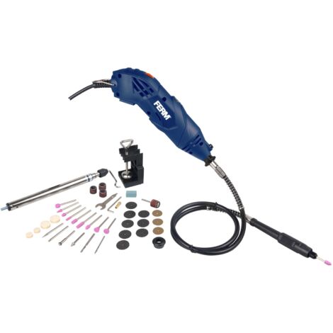 FERM CTM1017 Outil rotatif multifonction 160W – Avec statif réglable, arbre flexible de 107 cm, 2 pinces (2,4 & 3,2 mm), 40 accessoires – Mallette incluse