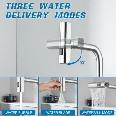 DETBOM Robinet de Cuisine avec Douchette Extractible Mitigeur Cuisine 3 Jets Bec Rotatif Mitigeur d'Évier en Acier Nickel Brossé