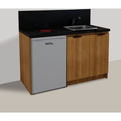 KITCHENETTE MERISIER 140cm + PLAQUE DE CUISSON + REFRIGERATEUR + EVIER + MITIGEUR