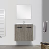 PACK MEUBLE SALLE DE BAINS 80cm : MEUBLE GAIA ECO 80cm - 2 PORTES - CHÊNE GRIS + VASQUE CÉRAMIQUE + MIROIR