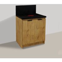 Inoval – Kitchenette chêne golden 80cm – Plaque vitrocéramique domino 3000W – 2 foyers – Dimensions 80x60cm – Meuble bas avec crédence
