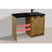 Inoval – Kitchenette chêne golden 120cm – Meuble bas mélaminé 16mm – Plaque vitrocéramique 3000W – Évier inox 39x45cm – Mitigeur noir orientable