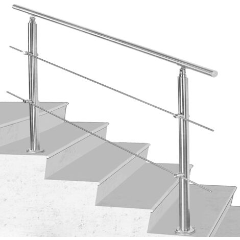 Rampe d'escalier en acier inoxydable - 180 cm - Avec 2 barres transversales pour l'intérieur et l'extérieur - Rampe d'entrée de qualité supérieure pour balcon, escalier et parapet