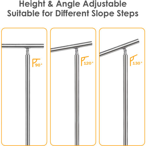 Rampe d'escalier en acier inoxydable - 180 cm - Avec 2 barres transversales pour l'intérieur et l'extérieur - Rampe d'entrée de qualité supérieure pour balcon, escalier et parapet