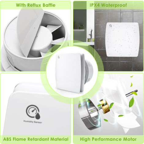 Extracteur d'air 4 pouces, ventilateur mural anti-retour (noir) | Leroy