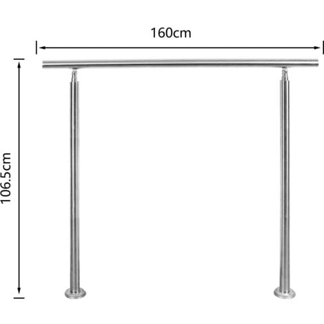 Rampe d'escalier en acier inoxydable - 160 cm - Sans barres transversales pour l'intérieur et l'extérieur - Rampe d'entrée de qualité supérieure pour balcon, escalier et parapet