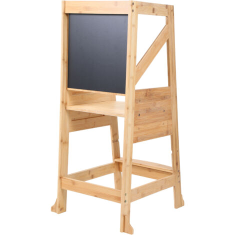 OUNUO Tour d Observation Enfant Tour d'observation Montessori, Tour d'apprentissage pour Enfants en Bois avec Tableau Noir et Blanc, 3 Barres de sécurité réglables en Hauteur, Pieds Anti-basculement : : Bébé et