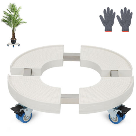 Support De Plantes à Roulettes Réglable Universel En Plastique Blanc - Charge 600 G - Pour Pots De Fleurs Intérieur Et Extérieur