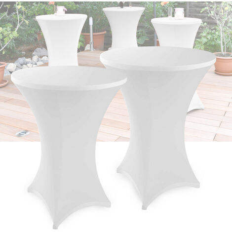 Lot De 2 Housses De Table Haute Blanche - Nappe Jupe Plissée Extensible Spandex 80x110 Cm - Pour Mariage, Banquet, Bar