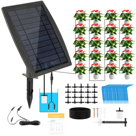 Système D'irrigation Goutte à Goutte Solaire Automatique - 20m Tuyau + 20 Goutteurs, Programmation 0-99s, Batterie 2000mAh