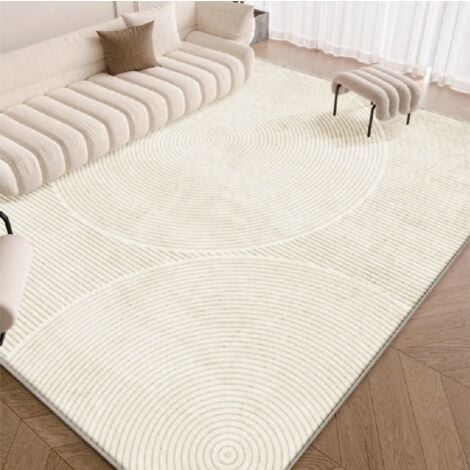 Tapis De Salon Motifs géométriques Tapis Lavable en Machine avec Support Antidérapant, Beige 120x170cm