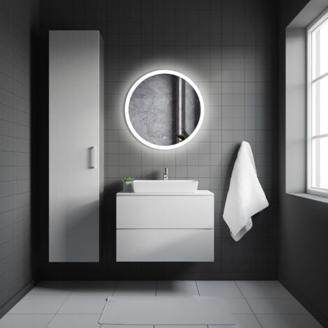Miroir Mural Lumineux LED de Salle de Bain Rond Simple, étanche 3 Couleurs Lumière avec Interrupteur Tactile 40×40CM